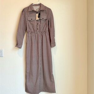 Modesees Striped Long Sleeve Maxi Shirt Dress